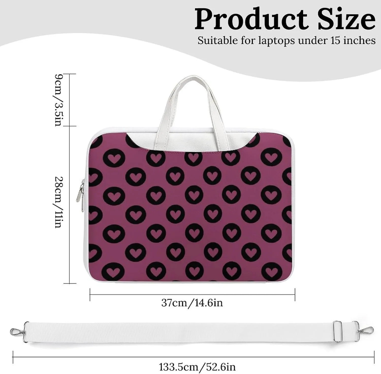 Cute Love Hearts Leather Bag Laptop Case Slim Water Resistant Computer Bags with Handle Briefcase for Work
