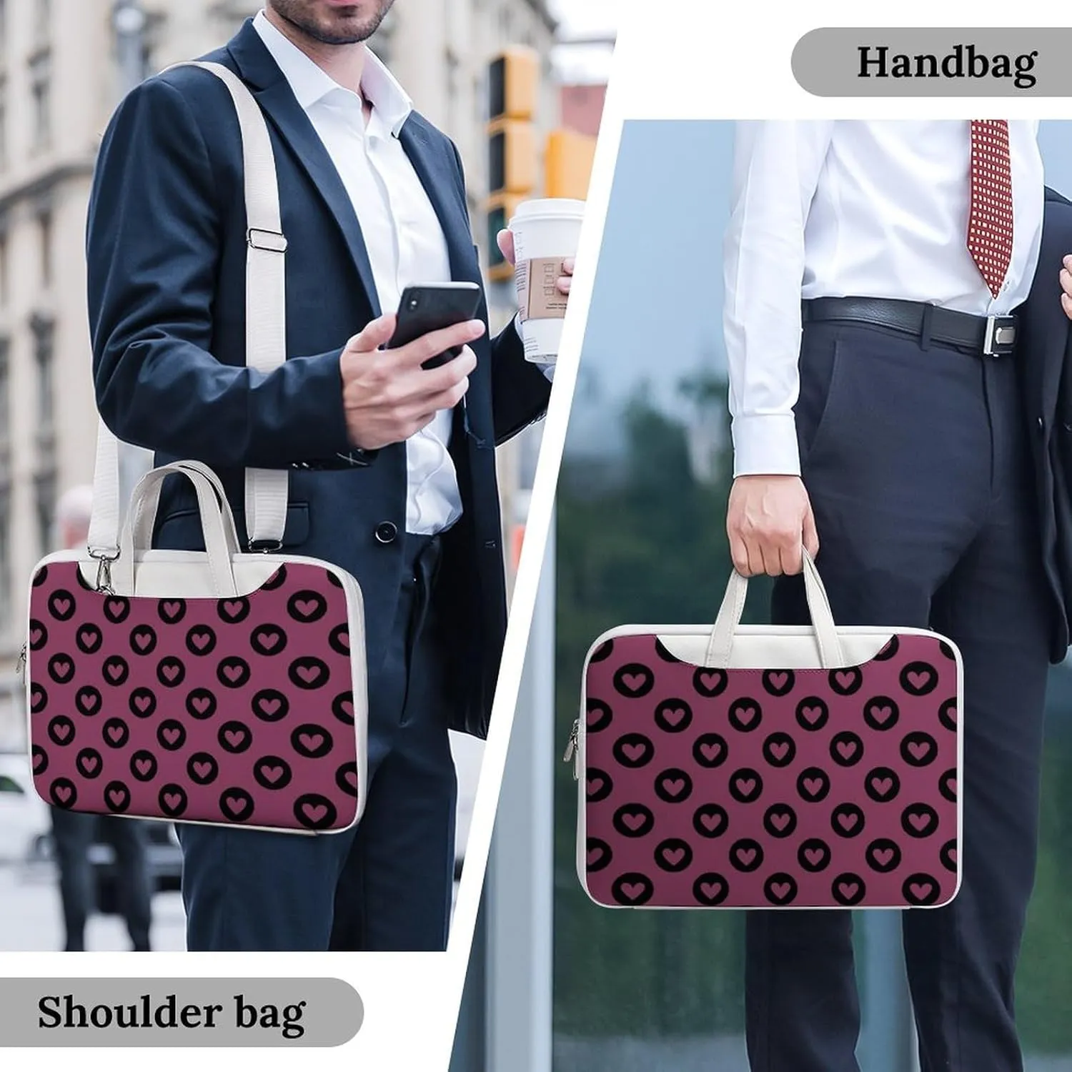 Cute Love Hearts Leather Bag Laptop Case Slim Water Resistant Computer Bags with Handle Briefcase for Work