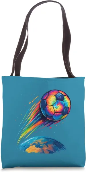 Cute Tie Dye Soccer Ball Rainbow Football Cosmic Space Art Tote Bag