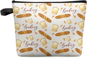 Dessert Baking Tile Pattern Filling Cosmetic Bags for Women, Cartoon Bread Baguette Retro Small Makeup Bag for Purse, Waterproof Travel Toiletry Bag Accessories Organizer, 1PCS