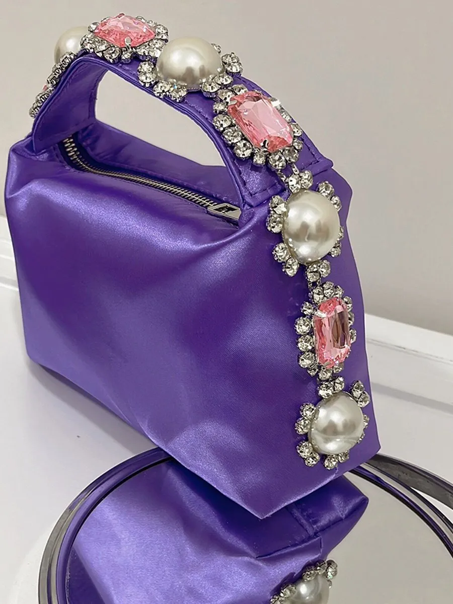 Diamond Pearl Satin Lunch Box Bag Evening Clutch