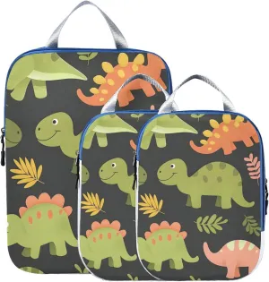 Dinosaur Compression Packing Cubes for Travel Packing Organizers Backpack 3 Pack Luggage Travel Essentials Carry Must Haves Waterproof Suitcase Storage Bags