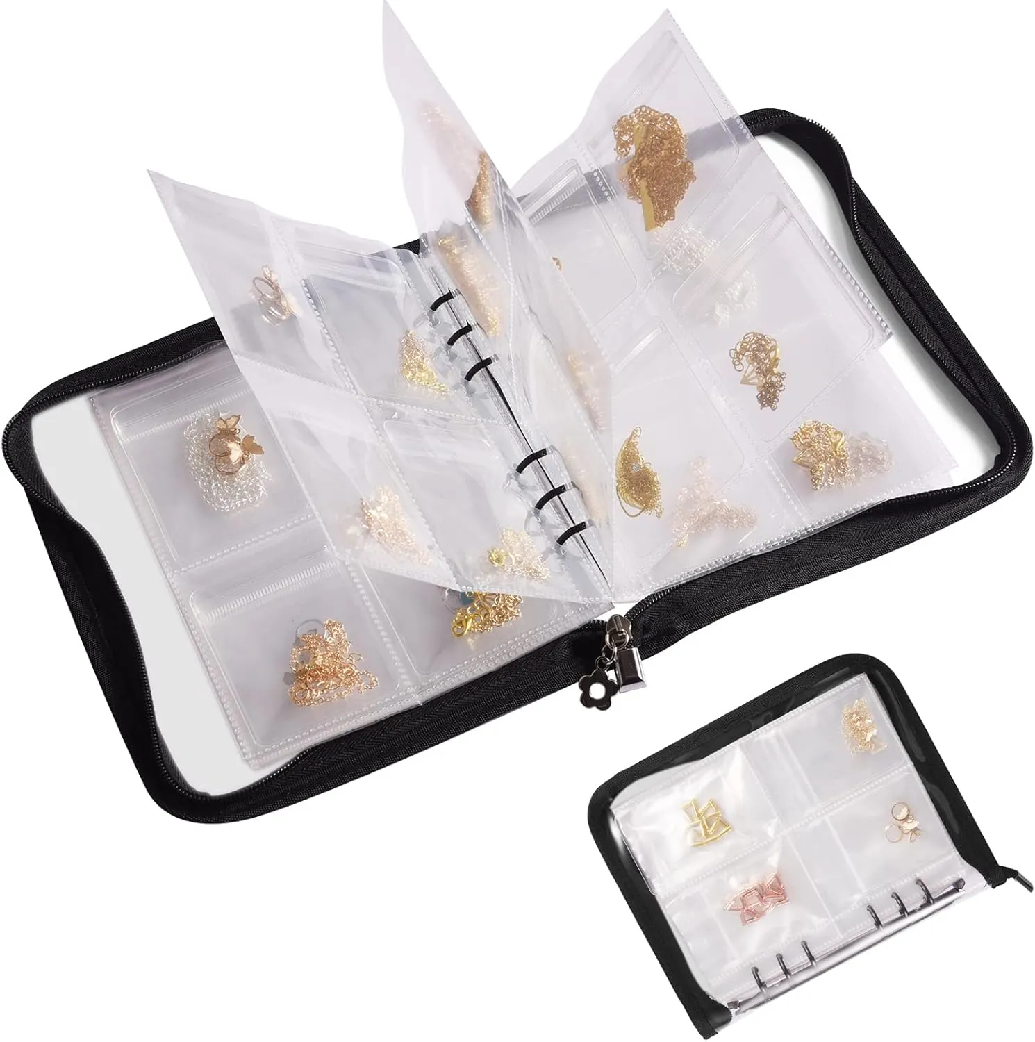 DIRZA Jewelry Travel Organizer Earring Case Transparent Jewelry Storage Book Clear Booklet Zipper Pouch Bag for Necklaces, Earrings, Rings, Bracelets 96 pocks