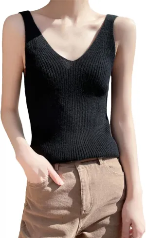 Dninmim Women's Knit Camisole Top V-Neck Sling Thin Inside Stretch Vest