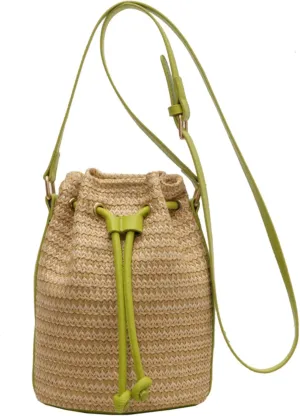 Drawstring Straw Bag Small Crossbody Purses Women Y2k Beach Crochet Bucket Bags Cute Purse Trendy 2025 Summer