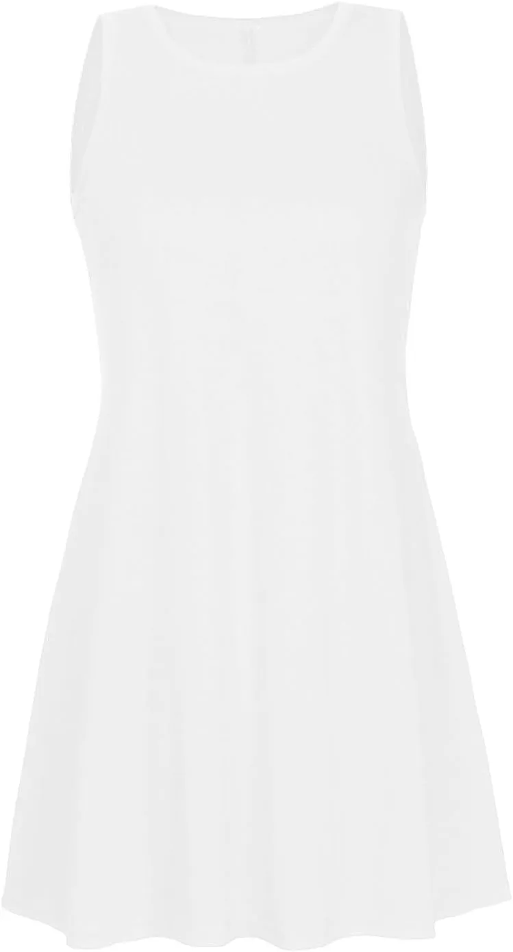 Dresses for Women Summer Sleeveless Casual Dress Solid Crewneck Sundresses Loose Midi Beach Clothes with Pocket