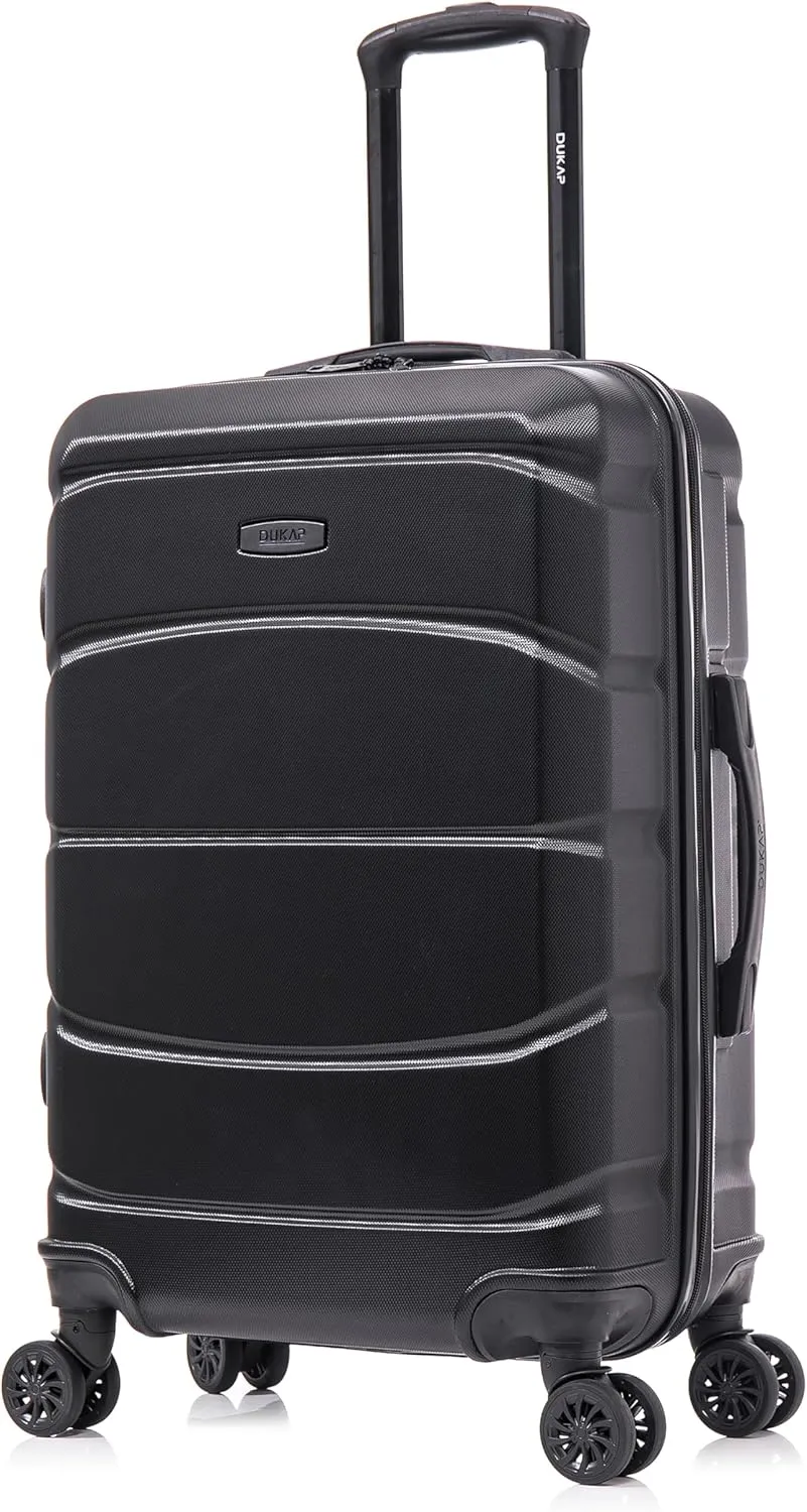 DUKAP SENSE Hardside Luggage with Spinner Wheels | 24 in Durable Lightweight Medium Checked Suitcase for Travel | Zipper Clouser Suit Case with Gel Handles and Trolley | Black