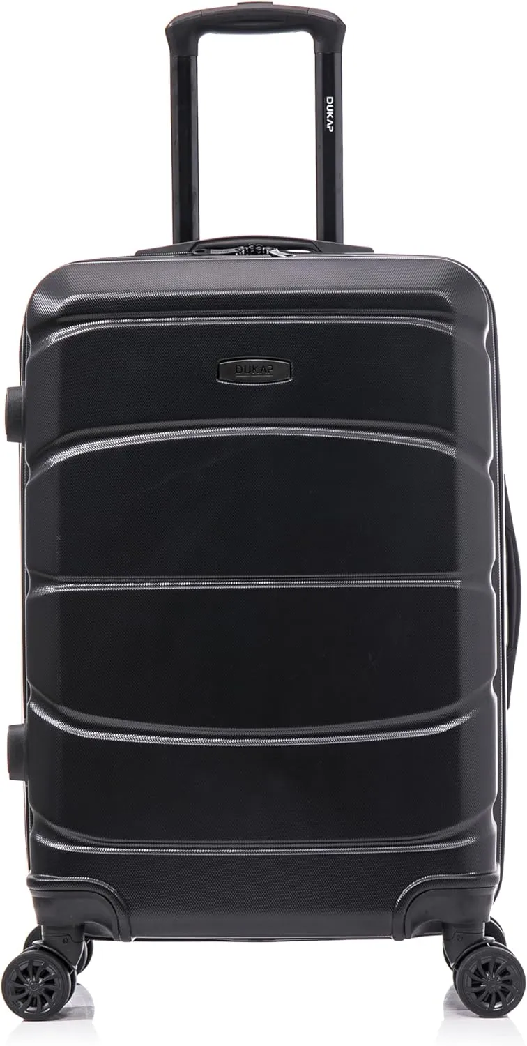 DUKAP SENSE Hardside Luggage with Spinner Wheels | 24 in Durable Lightweight Medium Checked Suitcase for Travel | Zipper Clouser Suit Case with Gel Handles and Trolley | Black