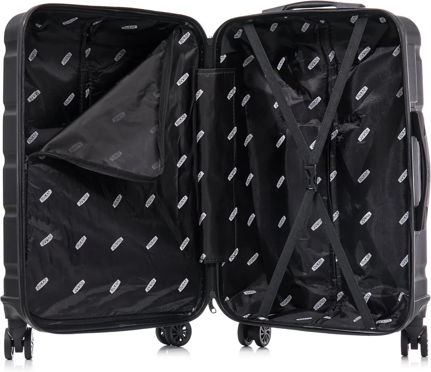 DUKAP SENSE Hardside Luggage with Spinner Wheels | 24 in Durable Lightweight Medium Checked Suitcase for Travel | Zipper Clouser Suit Case with Gel Handles and Trolley | Black
