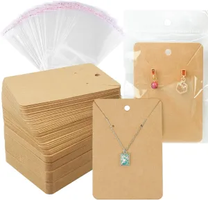Earring Cards Necklace Display Cards with Bags,150 Earring Display Cards, 150 Pcs Self-Seal Bags, Kraft Paper Tags for DIY Ear Studs(Brown)