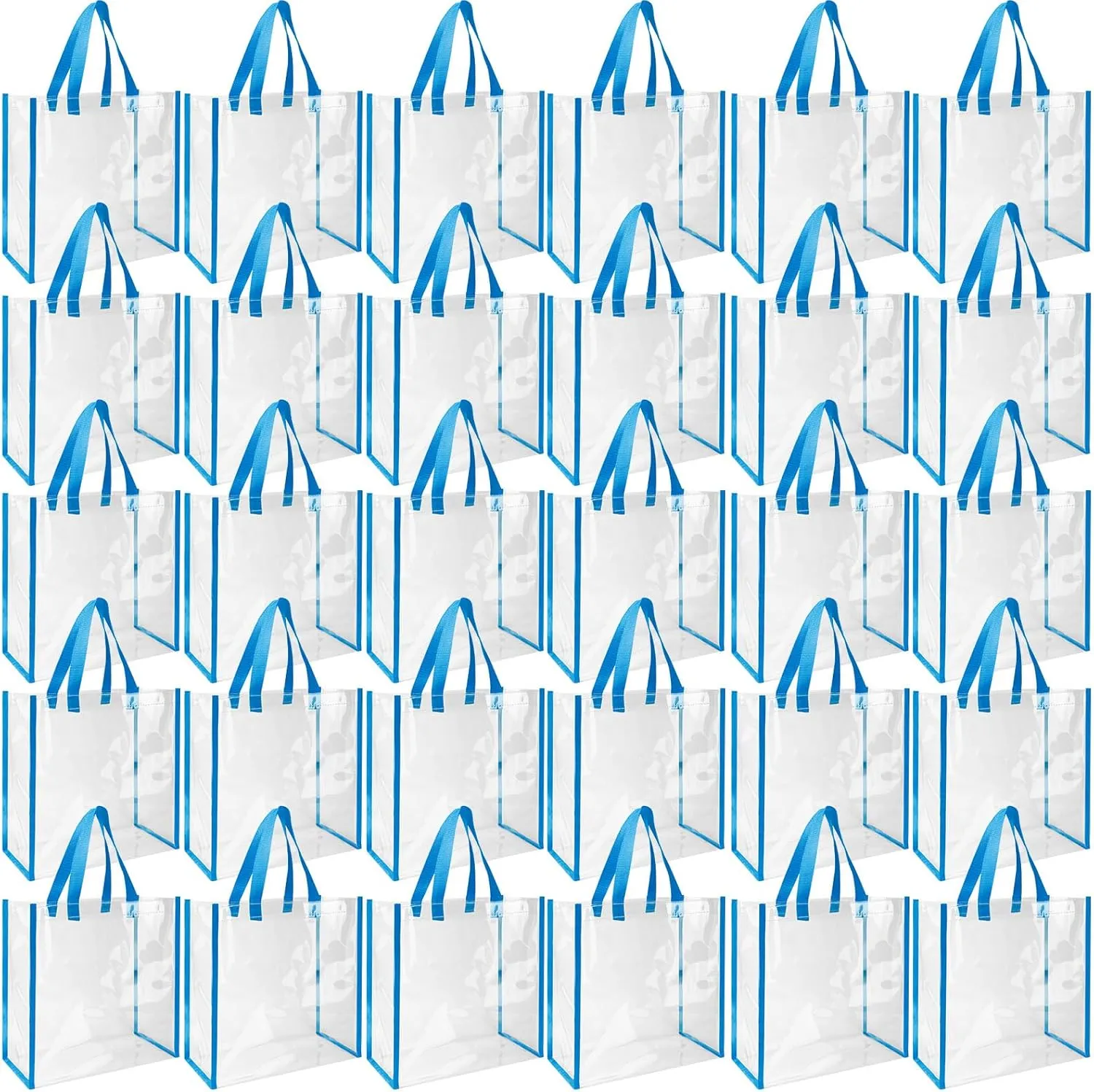 Eccliy 30 Pack 12x12x6 Inch Clear Tote Bag Stadium Approved Bulk Plastic Tote Gift Bag with Handle for Gym Sports Beach