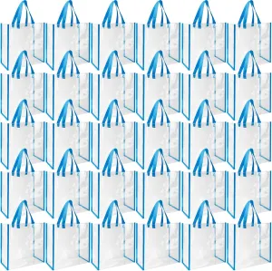 Eccliy 30 Pack 12x12x6 Inch Clear Tote Bag Stadium Approved Bulk Plastic Tote Gift Bag with Handle for Gym Sports Beach
