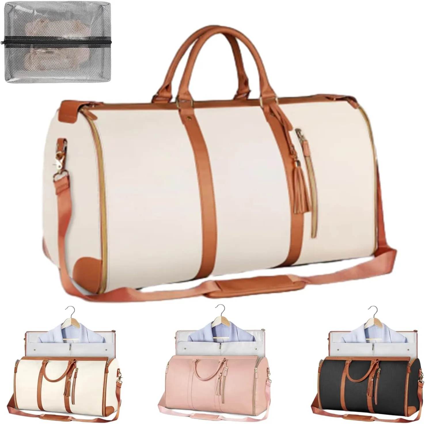Emmafy Crossbody Bags for Women, TravelSmart - The Roomiest Carry-on Bag, Roll Up Convertible Garment Duffel Bag (White)