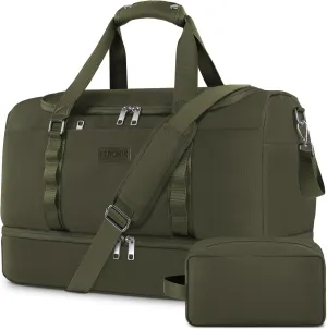 ETRONIK Duffle Bag for Men Women, Travel Bag with Shoe Compartment, Carry on Bags for Airplanes with Toiletry Bag, Weekender Overnight Bag for Gym Sports Trip, Green