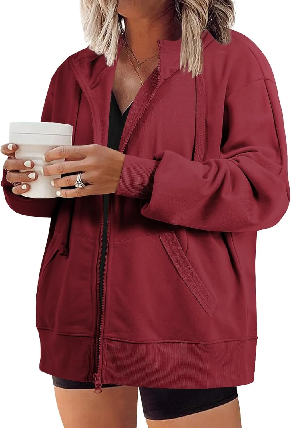 Eytino Women Plus Size Sweatshirts Long Sleeve Zip Up Oversized Casual Hoodies Jackets 2024 Fashion Fall Outfits(1X-5X)