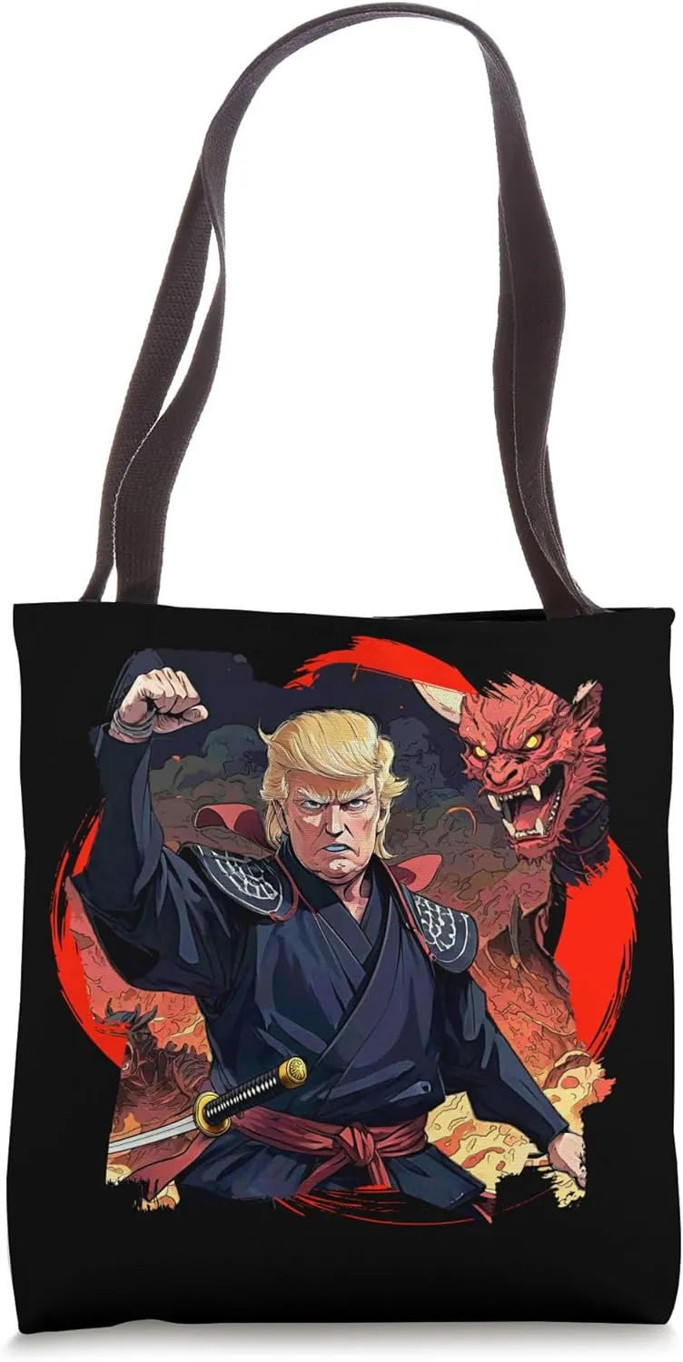 Fantasy Samurai Warrior and Dragon Anime Style President Tote Bag