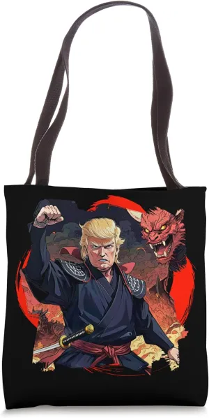 Fantasy Samurai Warrior and Dragon Anime Style President Tote Bag