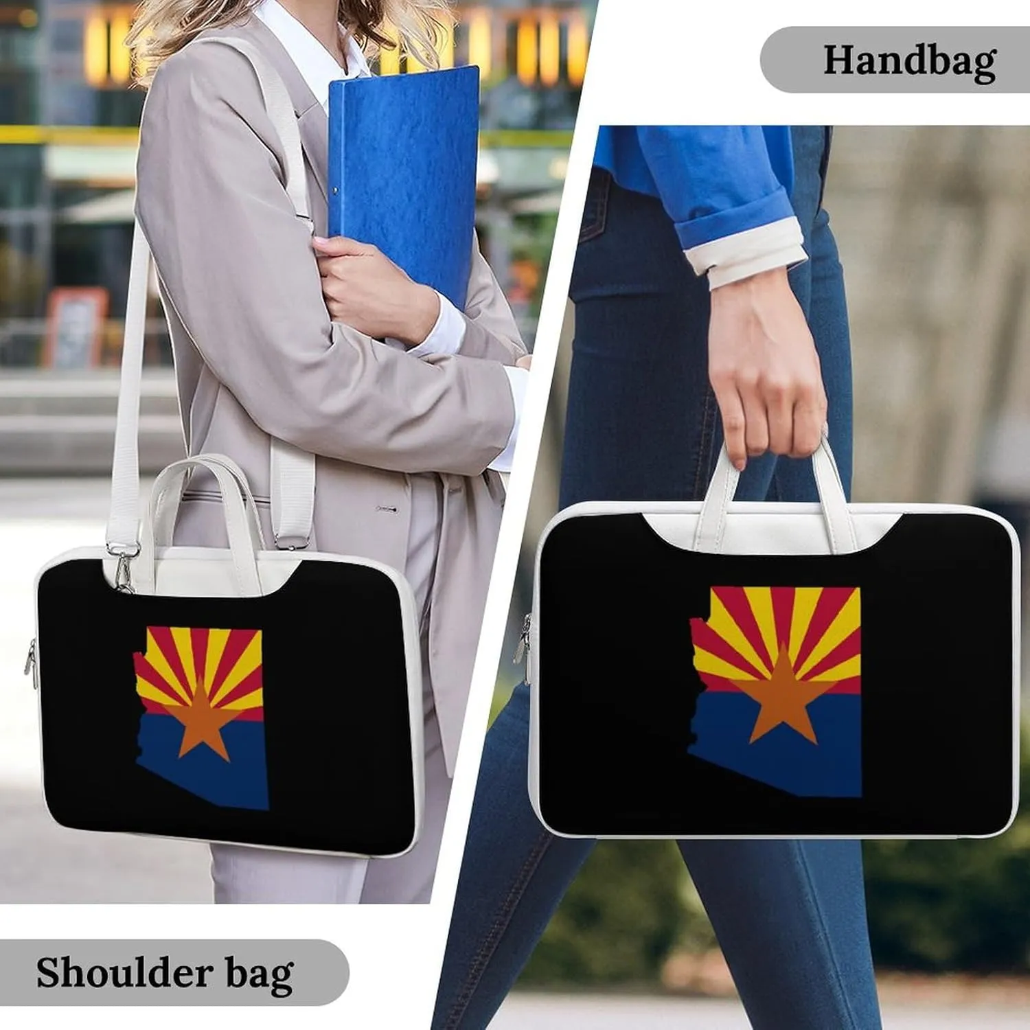 Flag Map Of Arizona Leather Bag Laptop Case Slim Water Resistant Computer Bags with Handle Briefcase for Work