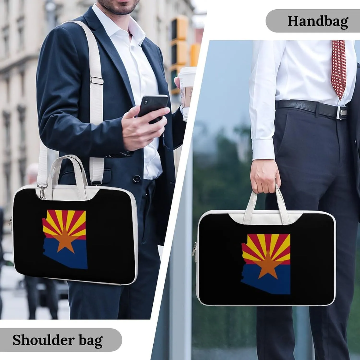 Flag Map Of Arizona Leather Bag Laptop Case Slim Water Resistant Computer Bags with Handle Briefcase for Work