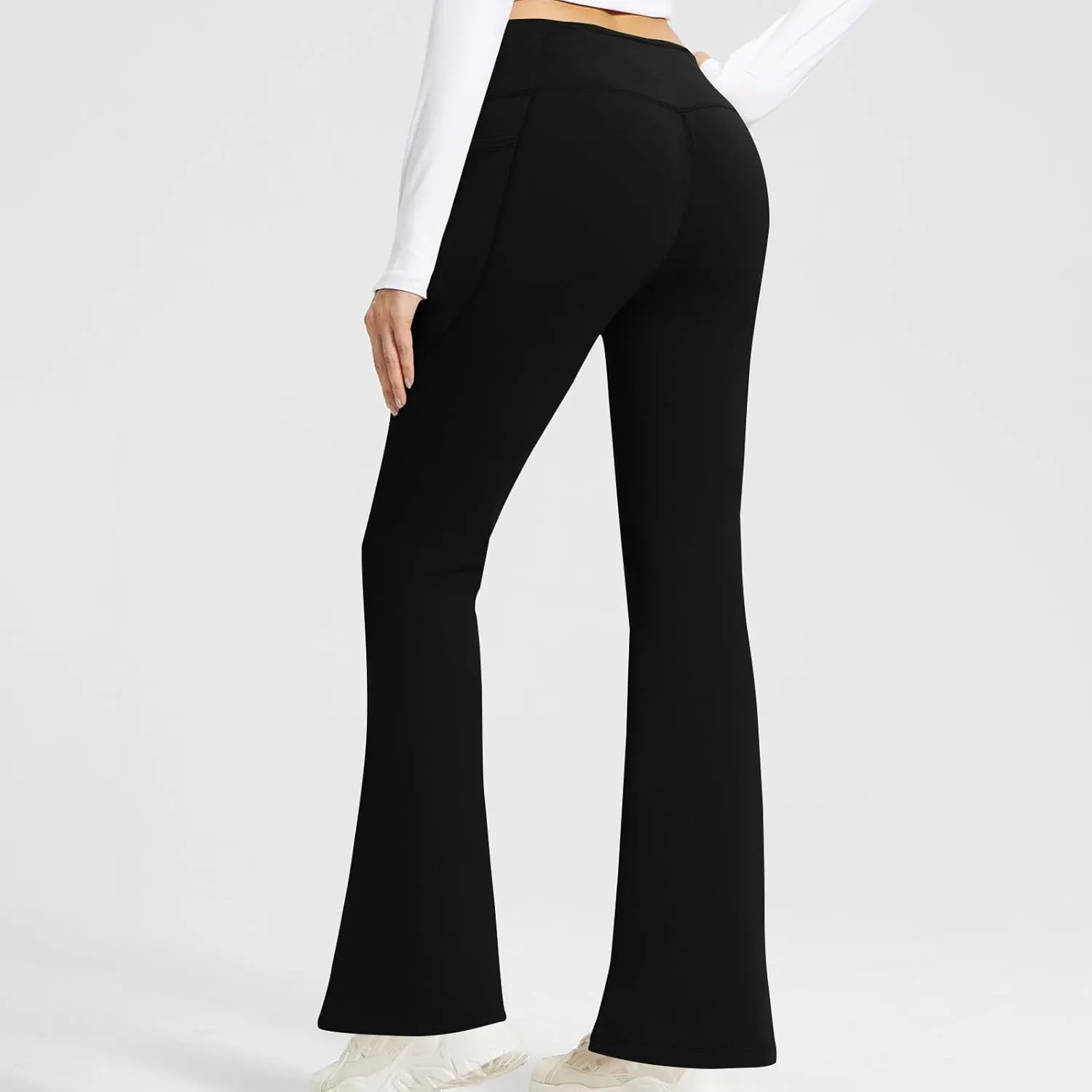 Flare Yoga Pants for Women Butt Lifting Flare Leggings Tummy Control Wide Leg Flared Yoga Sweatpants with Pockets