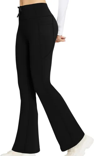 Flare Yoga Pants for Women Butt Lifting Flare Leggings Tummy Control Wide Leg Flared Yoga Sweatpants with Pockets
