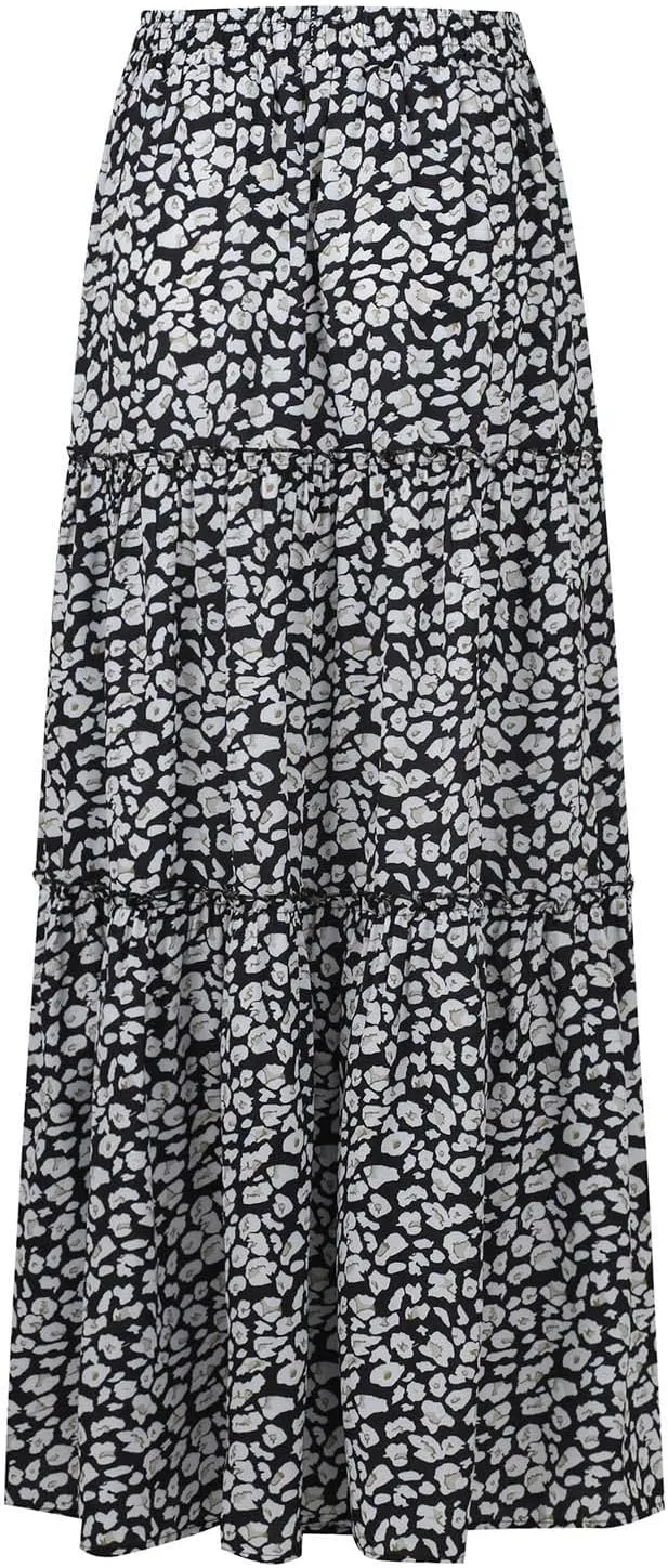 FlekmanArt Pleated Long Skirts for Women Summer Casual Elastic High Waisted Skirts A-Line Flowy Swing Maxi Skirt with Pockets
