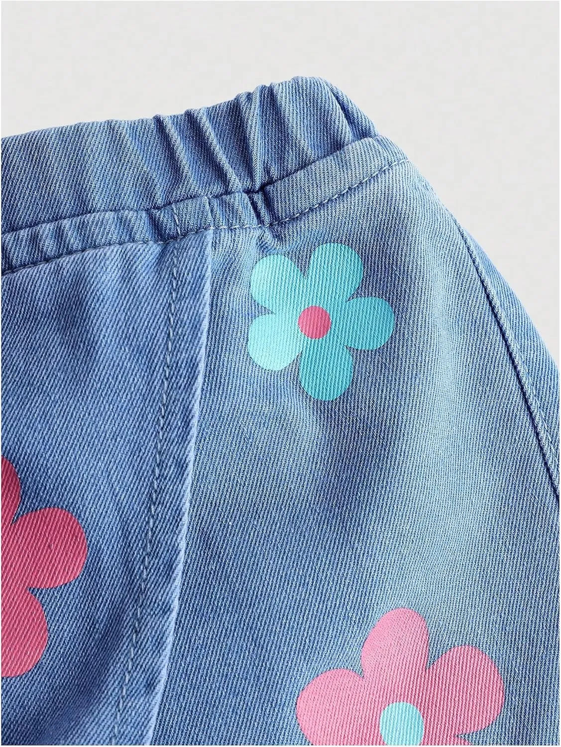 Floerns Toddler Girl's Floral Print Denim Skorts Elastic Waist Raw Hem Skirt Shorts