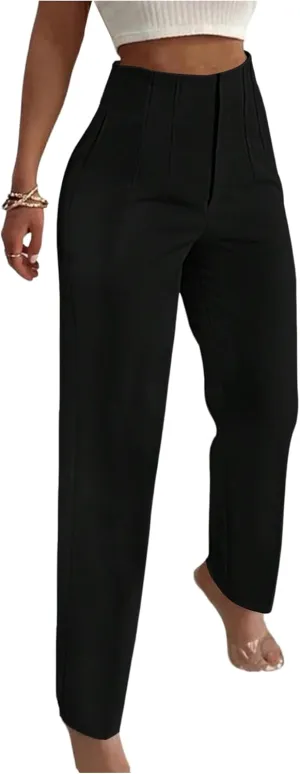 Floerns Women's High Waisted Pleated Straight Leg Pants Business Work Dressy Trousers