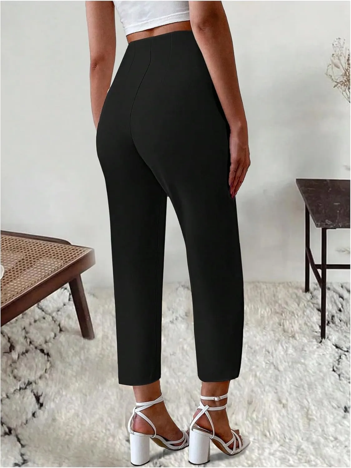Floerns Women's High Waisted Pleated Straight Leg Pants Business Work Dressy Trousers