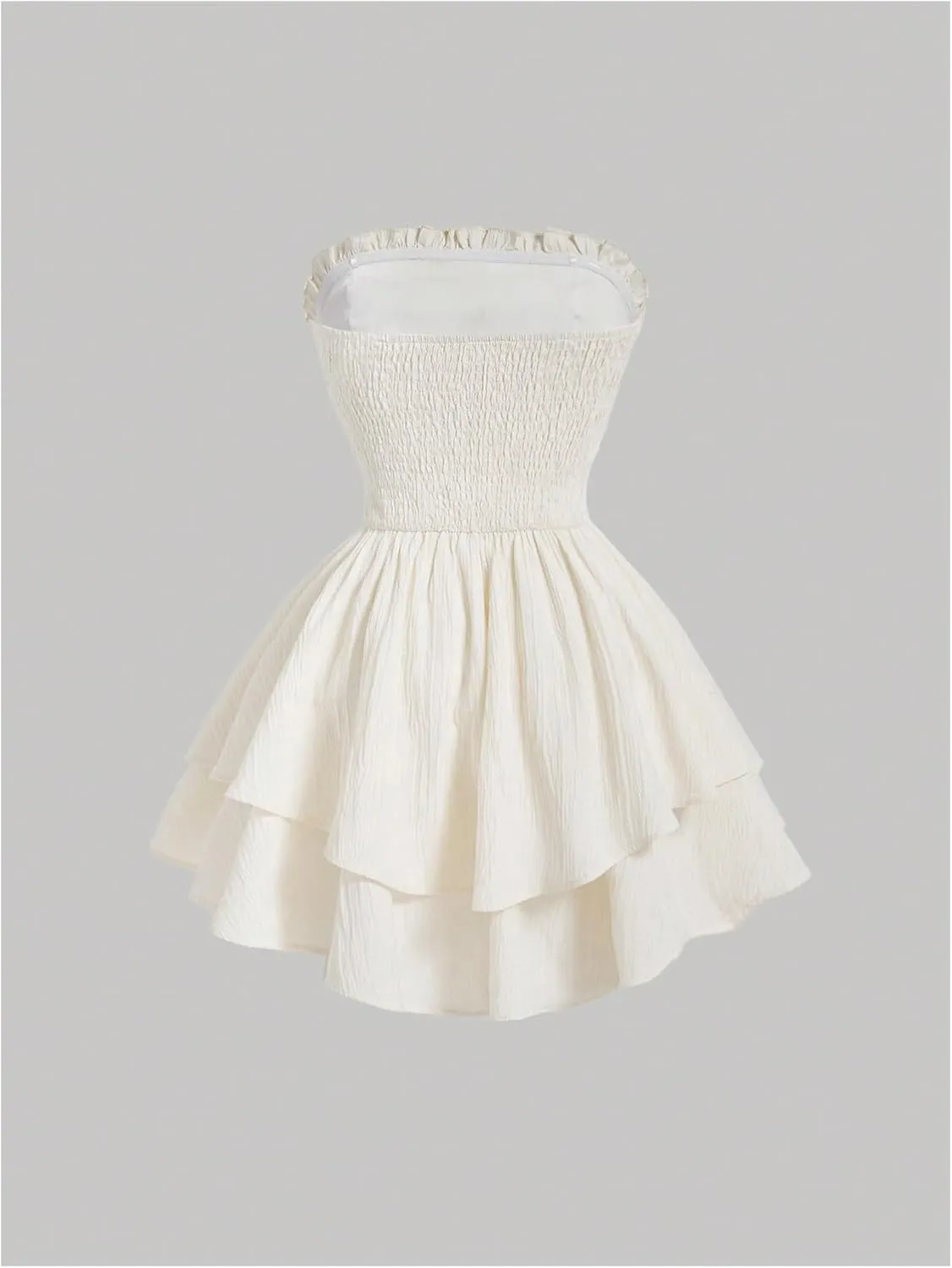 Floerns Women's Layered Ruffle Strapless Tube Dress Tie Waist Cute A Line Dresses