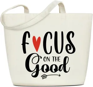 Floral Canvas Tote Bag Handbag For Women - Focus On The Good Inspirational Gifts Aesthetic Tote Bag Funny Shoulder Bag Beach Bags for Work Shopping, Grocery Travel Bag Bookish Gifts for Friends -37