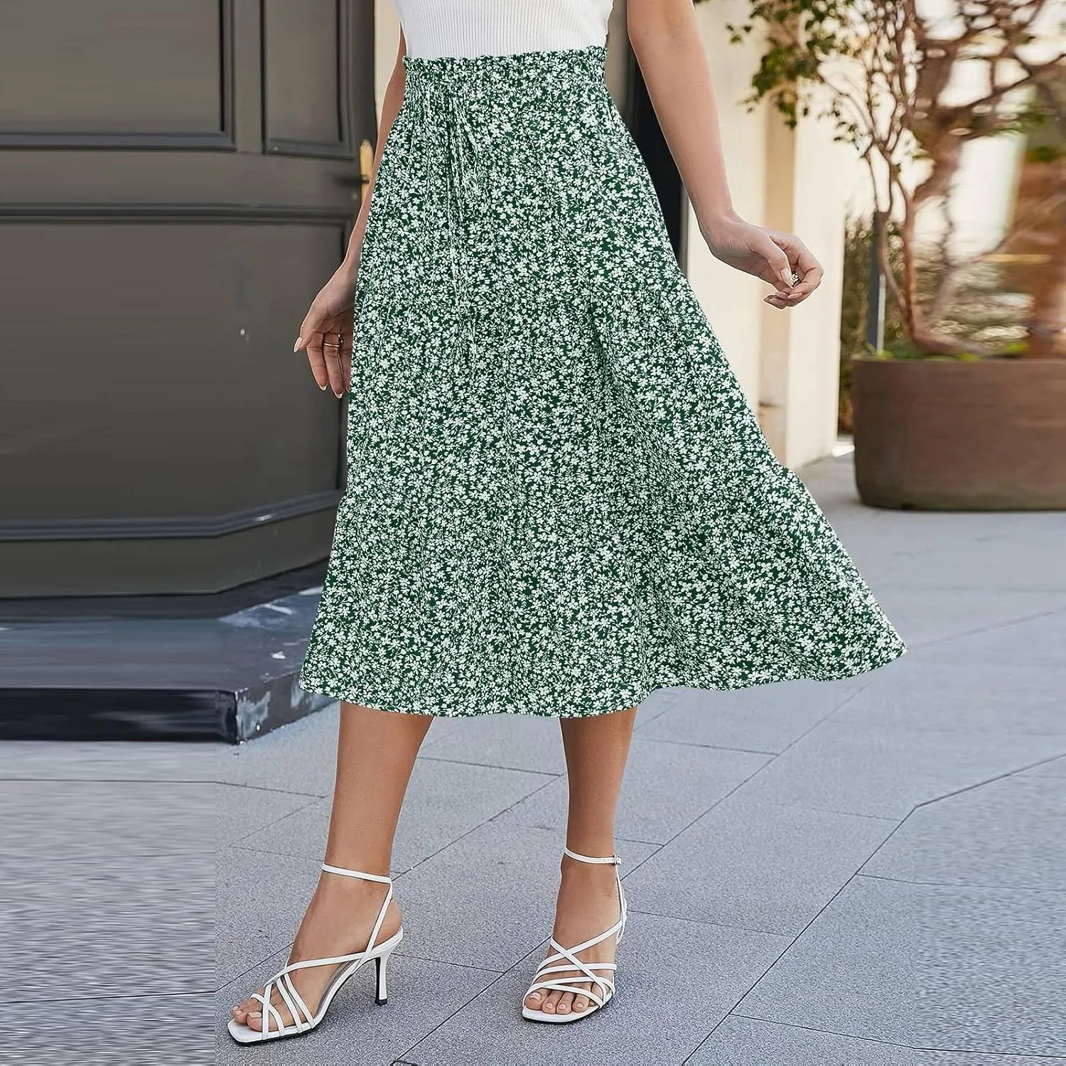 Floral Maxi Skirts for Women 2025 Summer Comfy Tiered Elastic High Waisted Vacation A-Line Flowy Swing Long Skirts