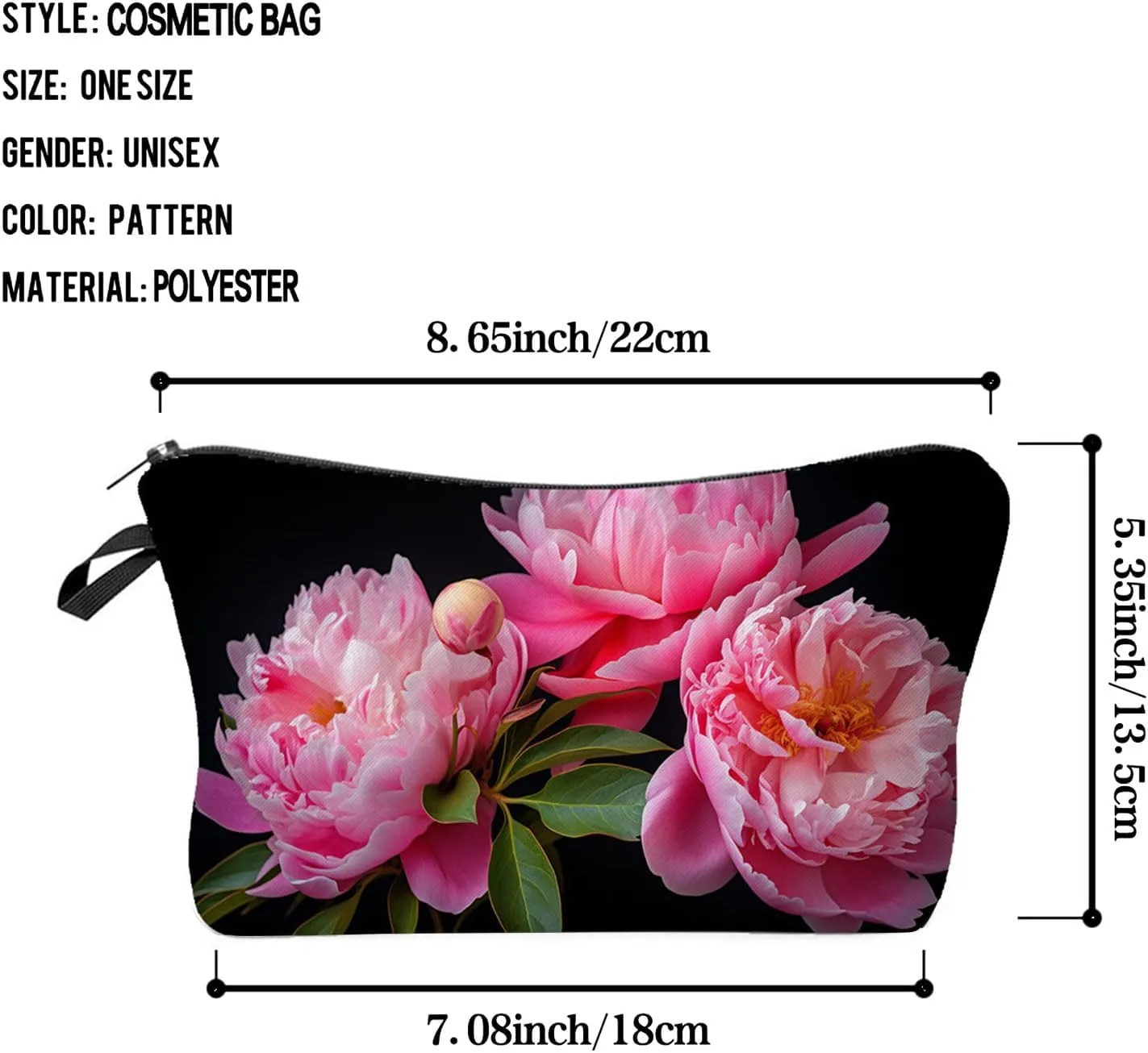 Floral Peony Cosmetic Bag for Women Cute Small Makeup Bag for Purse Travel Toiletry Zipper Pouch for Girls Gift for Sisters Peony Makeup Bag for Her