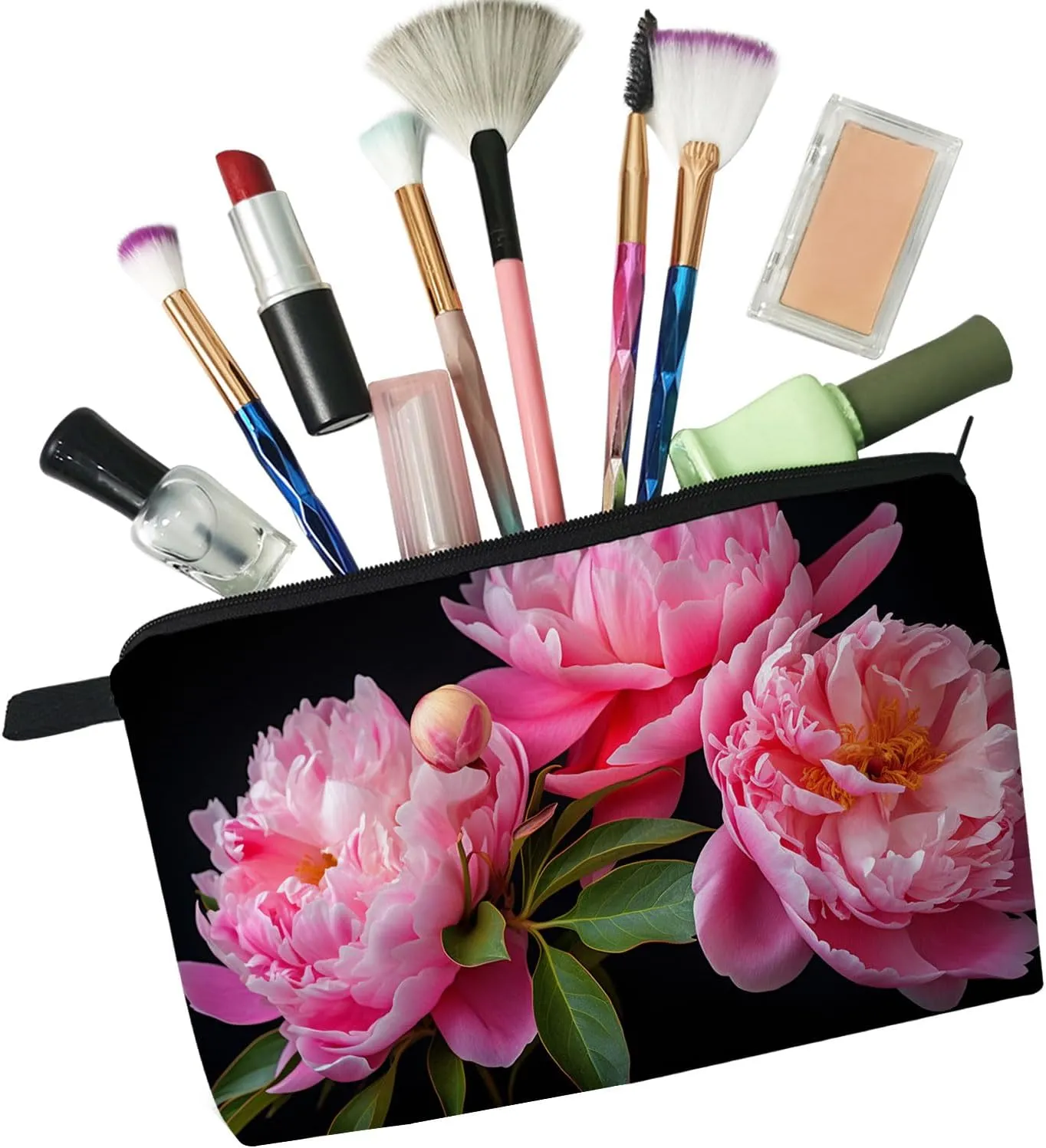 Floral Peony Cosmetic Bag for Women Cute Small Makeup Bag for Purse Travel Toiletry Zipper Pouch for Girls Gift for Sisters Peony Makeup Bag for Her