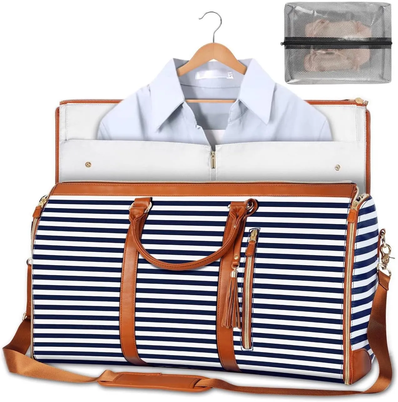 Folding Travel Garment Bags for Hanging Clothes and Suit Case (C Blue Stripe)