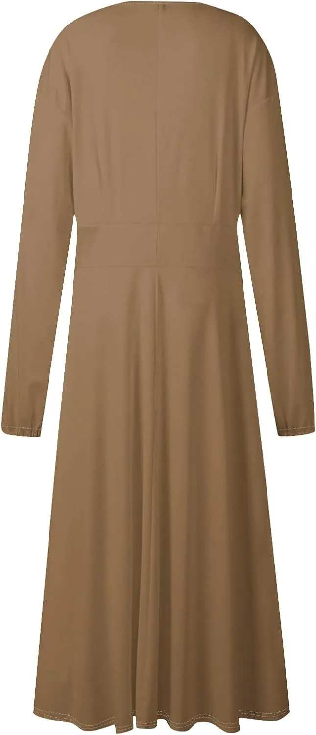Formal Long Sleeve Midi Dress for Women Trendy Plus Size A Line Dress Casual Flowy Elegant Floral Smocked Dress