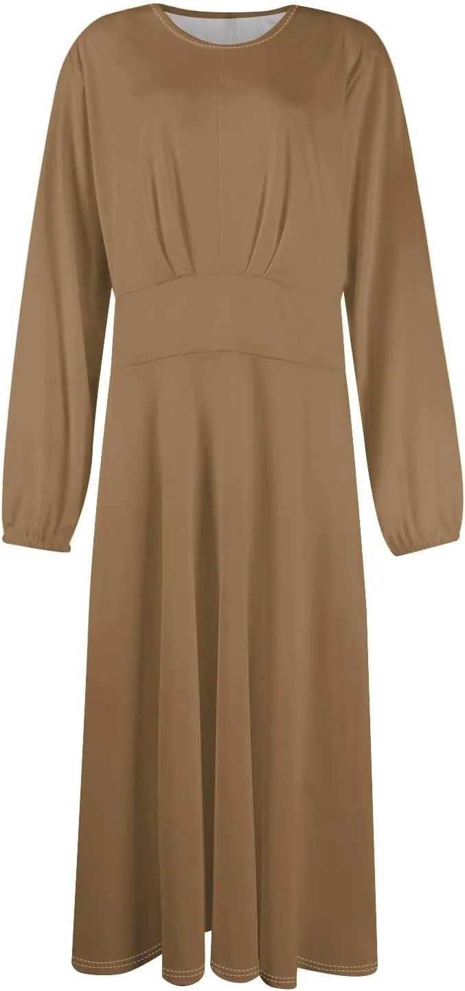 Formal Long Sleeve Midi Dress for Women Trendy Plus Size A Line Dress Casual Flowy Elegant Floral Smocked Dress