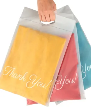 Frosted T Shirt Bags 10x13, 100 Shipping Bags for Clothes, Thank You Bags, Package Bags, Bags for Small Business, Shipping Bags with Handle