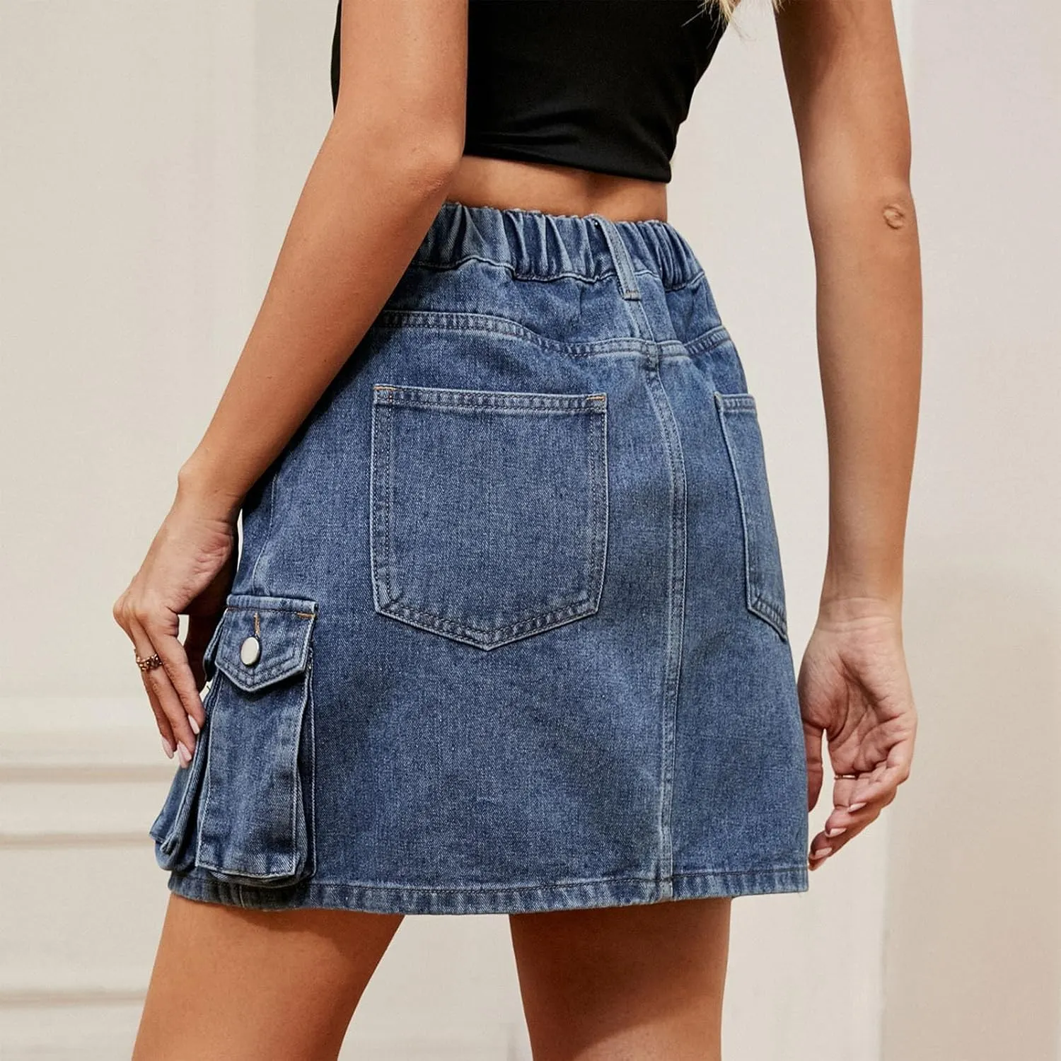FZYLQY Denim Skirt for Womens Trendy Casual Elastic High Waisted Short Mini Skirt for Teen Girls Y2K Cute Baggy Jean Skirt