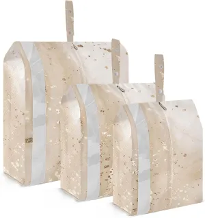 Garment Bag Closet Storage, Luggage Space Saver, Fluid Beige Marble Canvas, Waterproof, 3 Set Travel Packing Cubes For Suitcases, Luggages Management Personnel