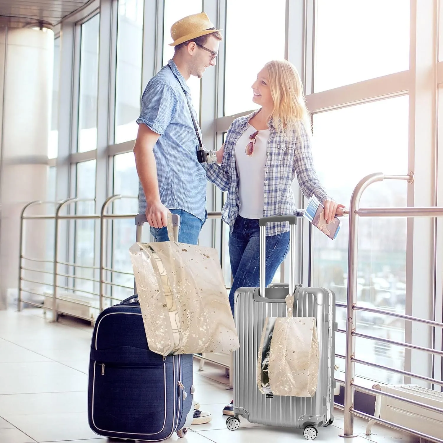 Garment Bag Closet Storage, Luggage Space Saver, Fluid Beige Marble Canvas, Waterproof, 3 Set Travel Packing Cubes For Suitcases, Luggages Management Personnel