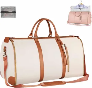Garment Travel Bag, 2 In 1 Convertible Carry On Garment Bag Pouch with Separate Shoe Bag, Large Capacity, Waterproof, Anti-wrinkle, for Travel, Business (Beige)