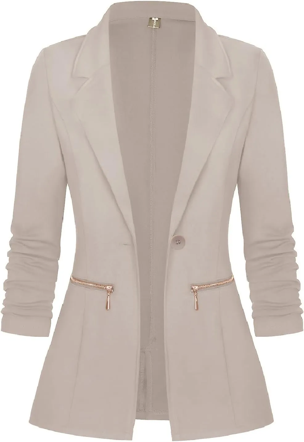 Genhoo Women's Long Sleeve Blazer Open Front Cardigan Jacket Work Office Blazer with Zipper Pockets S-3XL