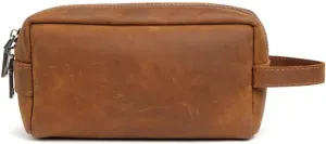 Genuine Leather Toiletry Travel Pouch With Waterproof Lining | King-Size Handcrafted Vintage Dopp Kit Organizer Cosmetic Makeup Bag for Men Boyfriend Father