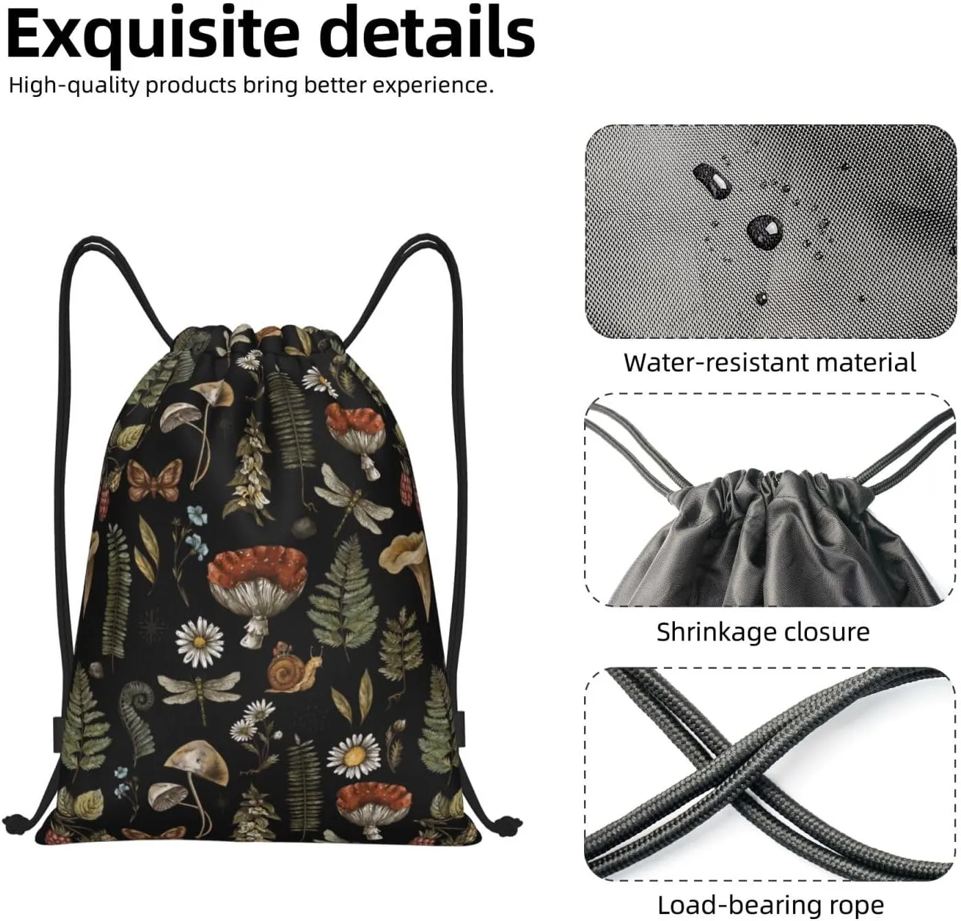 Gianlaima Wicthcrafts Red Mushroom Leaf Dragonfly Drawstring Bags Backpack Sport Ball Bag Sport Gym Sack Drawstring Bag String Bag Yoga Dance Travel Bag For Men Women