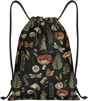 Gianlaima Wicthcrafts Red Mushroom Leaf Dragonfly Drawstring Bags Backpack Sport Ball Bag Sport Gym Sack Drawstring Bag String Bag Yoga Dance Travel Bag For Men Women