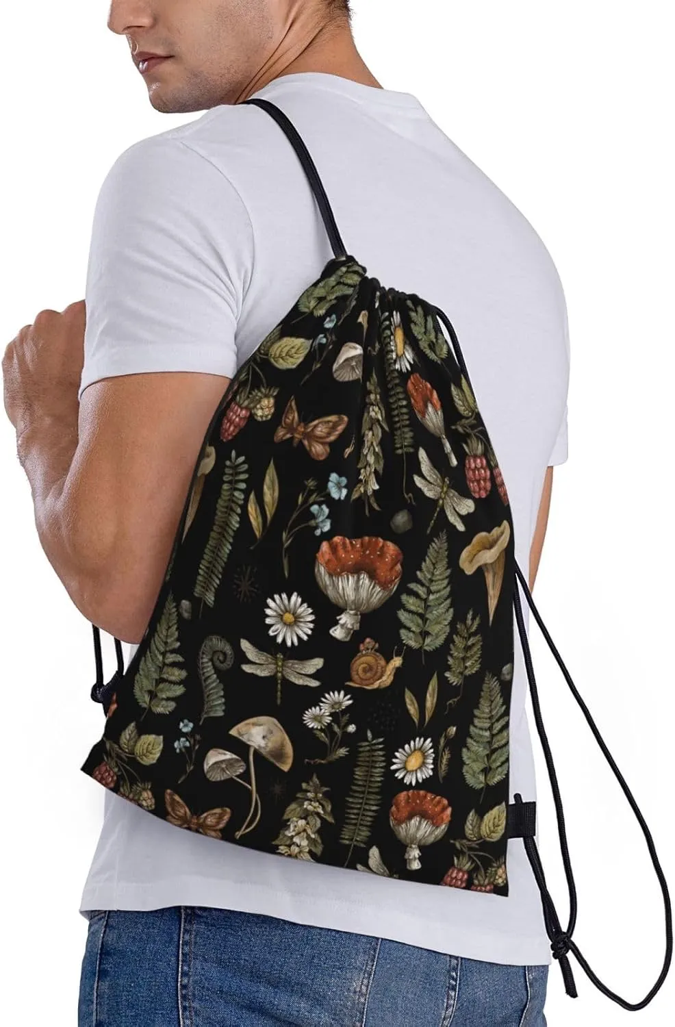 Gianlaima Wicthcrafts Red Mushroom Leaf Dragonfly Drawstring Bags Backpack Sport Ball Bag Sport Gym Sack Drawstring Bag String Bag Yoga Dance Travel Bag For Men Women