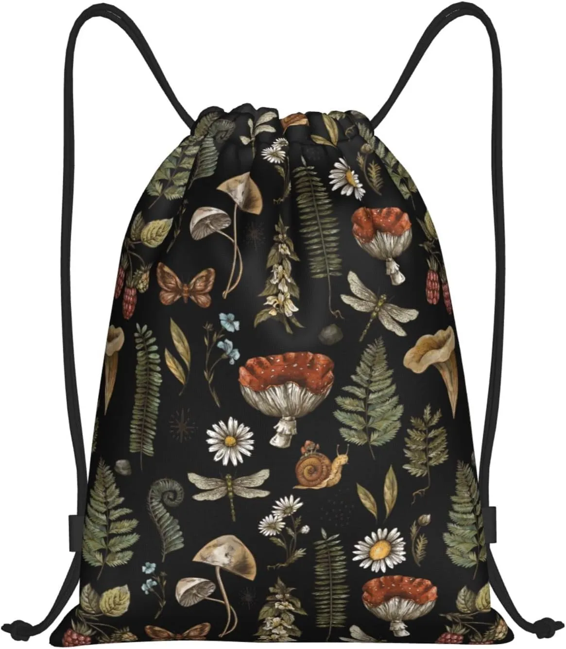 Gianlaima Wicthcrafts Red Mushroom Leaf Dragonfly Drawstring Bags Backpack Sport Ball Bag Sport Gym Sack Drawstring Bag String Bag Yoga Dance Travel Bag For Men Women