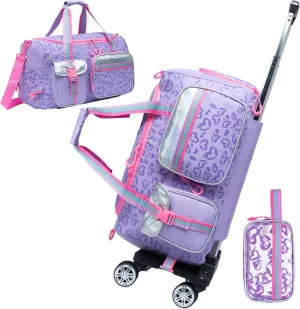 Girls Rolling Duffel Bag with Wheels - Travel Bag for Kids, Overnight, Dance & Gym Use with Shoe Compartment