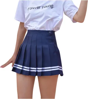 Girls Women High Waisted Pleated Skirt Plain Plaid A-line Mini Skirt Skater Tennis School Uniform Skirts Lining Shorts